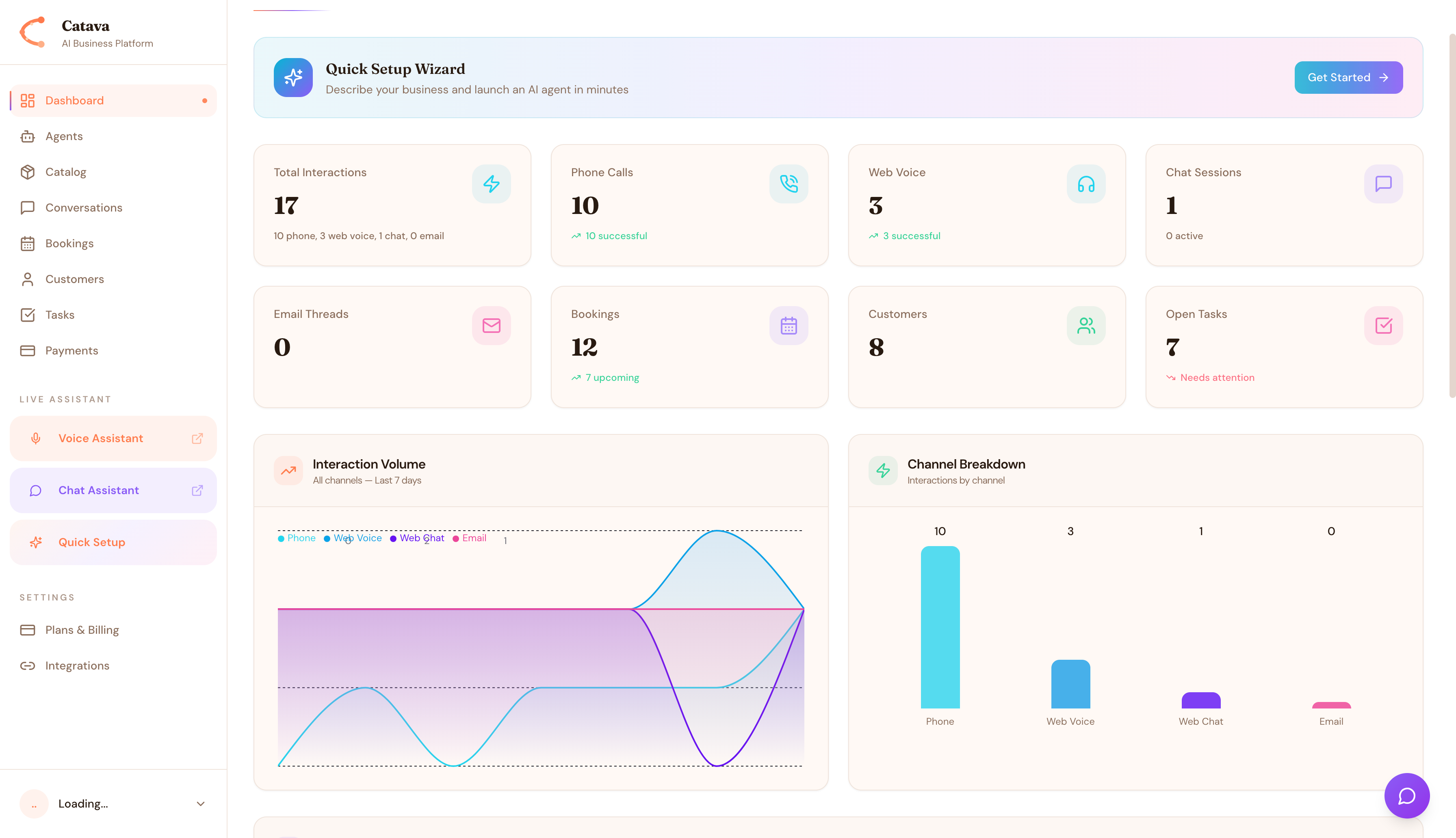 Catava AI receptionist dashboard
