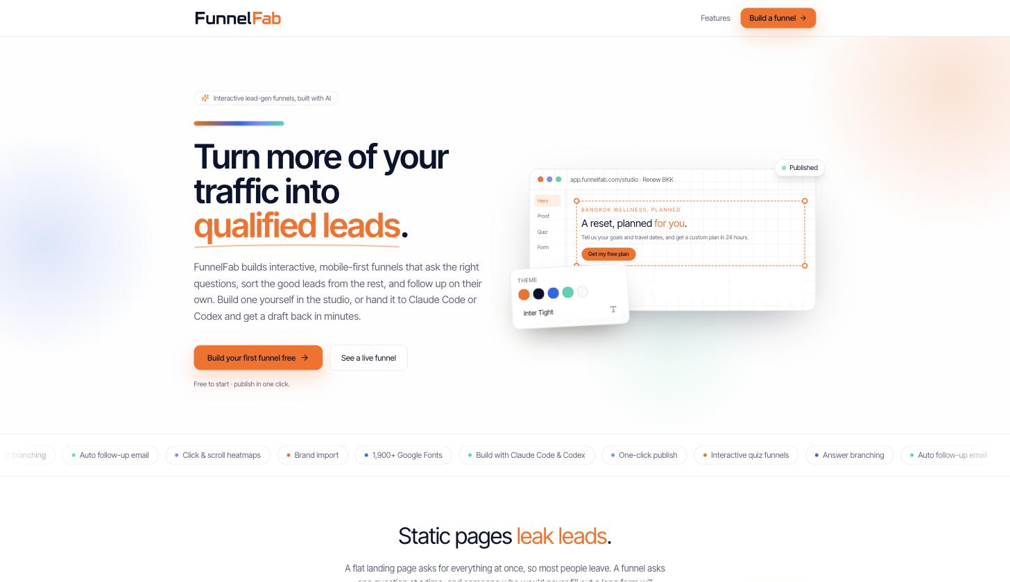 FunnelFab funnel builder, marketing landing